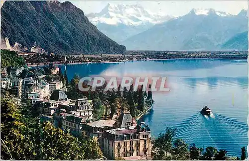 Moderne Karte Territet Montreux Vue generale et les dents du Midi