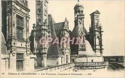 Cartes postales Chateau de Chambord Les Terrasses Lucarnes et Cheminees