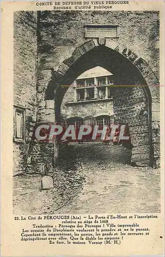 Cartes postales La Cite de Perouges La Porte d En Haut et l inscription relative au siege