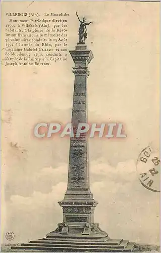 Ansichtskarte AK Villebois Ain Le Monolithe Monument Patriotique eleve en