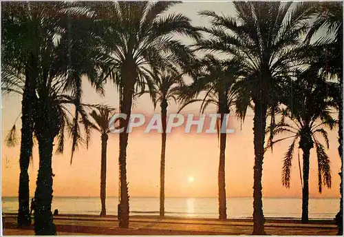 Moderne Karte Alicante Lever du soleil Plage du Postiguet