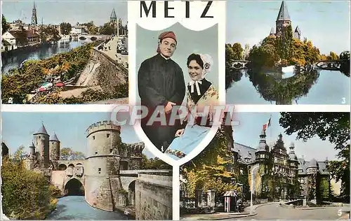 Moderne Karte Metz Couple Lorrain Vue sur la Moselle Le Temple Protestant La Porte des Allemands Palais du Gou