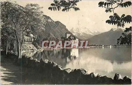 Moderne Karte Lac Leman Chateau de Chillon et les Dents de Midi