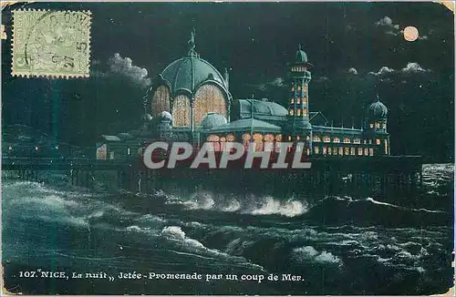 Cartes postales Nice La Nuit Jetee Promenade par un Coup de Mer