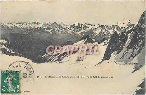 Cartes postales Panorama de la Chaine du Mont Rose vu du Col du Chardonnet