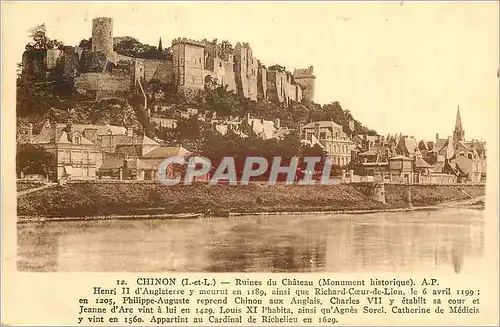 Cartes postales Chinon (I et L) Ruines du Chateau (Monument Historique)
