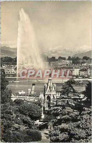 Moderne Karte Geneve le Monument Brunswick et le Jet d'Eau (120 m) Bateau