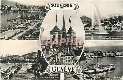 Moderne Karte Souvenir de Geneve Bateau