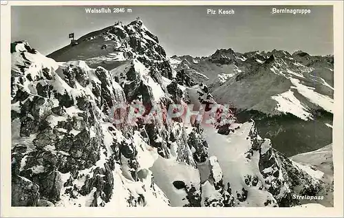 Moderne Karte Parsenn Weissfluh mit Blick gegen Piz Kesch und Berninagruppe