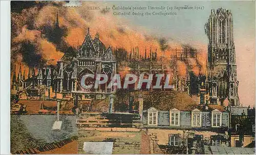Cartes postales Reims la Cathedrale pendant l'Incendie (19 Septembre 1914)