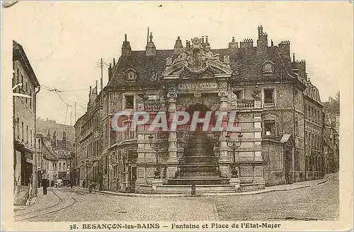 Cartes postales Besancon les Bains Fontaine et Place de l'Etat Major