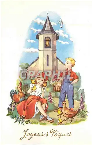 Cartes postales Enfants Coq Poule