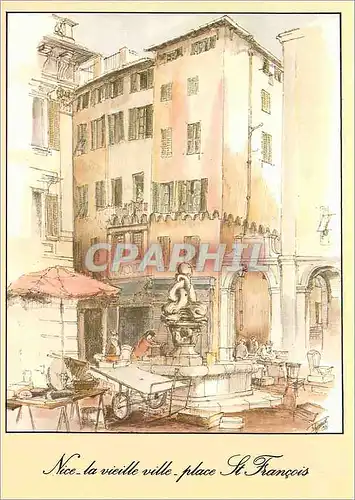 Moderne Karte Nice la vieille ville place St Francois Dessin d'apres nature par M Perreard