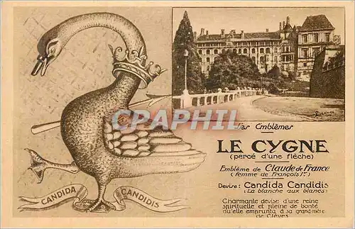 Cartes postales Le Cygne (perce d'une fleche) Embleme de Claude de France Francois 1er Blois