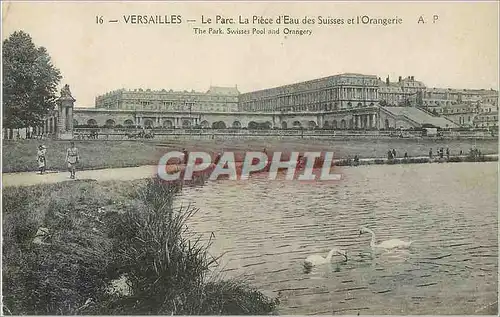 Cartes postales Versailles Le Parc La Piece d'Eau des Suisses et l'Orangerie Cygnes