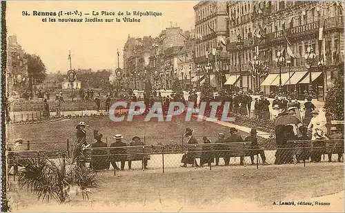 Cartes postales Rennes (I et V) La Place de la Republique et les nouveaux Jardins sur la Vilaine