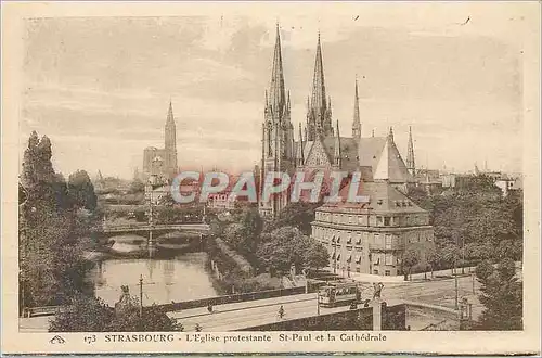 Ansichtskarte AK Strasbourg L'Eglise protestante St Paul et la Cathedrale