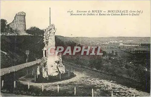 Cartes postales Environs de Rouen Moulineaux (Seine Inf) Monument des Soldats et Ruines du Chateau Robert le Dia