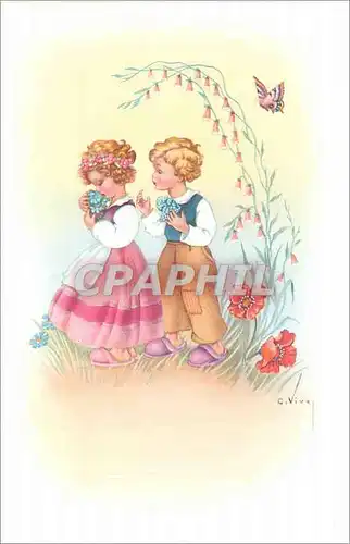Cartes postales Enfants Papillon Fleurs