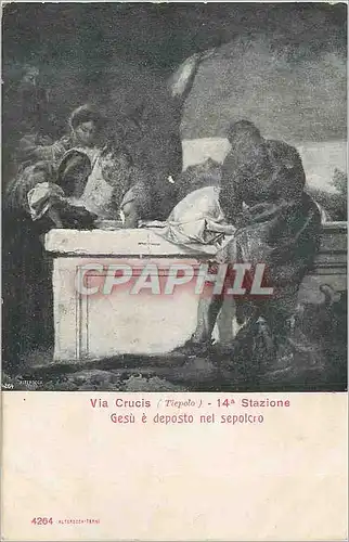 Cartes postales Via Crucis (Tiepolo) 14e Stazione Gesu e deposto nel sepolcro