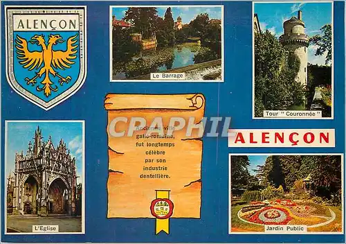 Moderne Karte Alencon (Orne) Le barrage Tour couronnee L'eglise Jardin public