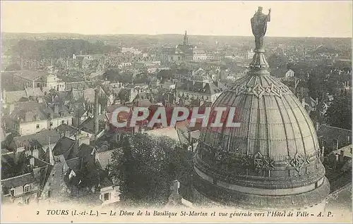 Ansichtskarte AK Tours (I et L) Le Dome de la Basilique St Martin et vue generale vers l'Hotel de Ville