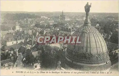 Cartes postales Tours (I et L) Le Dome de la Basilique St Martin et vue generale vers l'Hotel de Ville