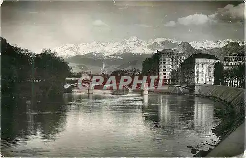 Moderne Karte Grenoble Pont de l'Esplanade sur l'Isere Au fond la Chaine des Alpes