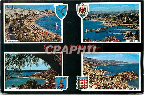 Moderne Karte Souvenir de la Cote d'Azur Cannes Nice Menton Monaco
