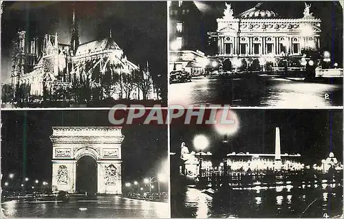 Moderne Karte Paris La nuit Notre Dame L'Opera L'Arc de Triomphe Place de la Concorde