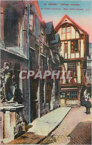 Cartes postales Rouen Vieilles maisons et vieille fontaine Rue Saint romain