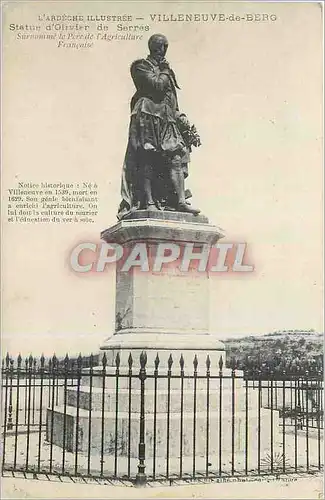 Cartes postales Villeneuve de Berg L'Ardeche Illustree Statue d'Olivier de Serres