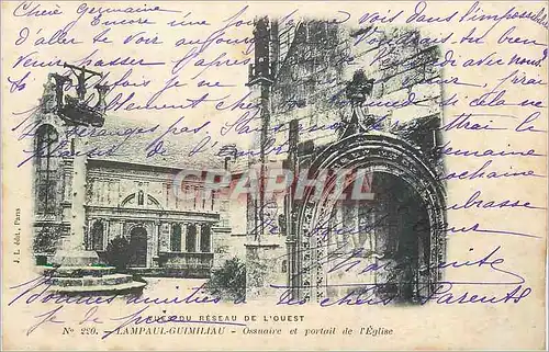 Cartes postales Lampaul Guimiliau Vue du Reseau de l'Ouest Ossuaire et Portail de l'Eglise (carte 1900)