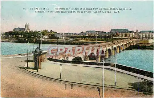 Cartes postales Tours (I et L) Panorama sur la Loire et le Grand Pont de Pierre (Long 340 m)