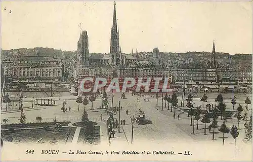 Cartes postales Rouen La Place Carnot Le Pont Boieldieu et la Cathedrale Tramway