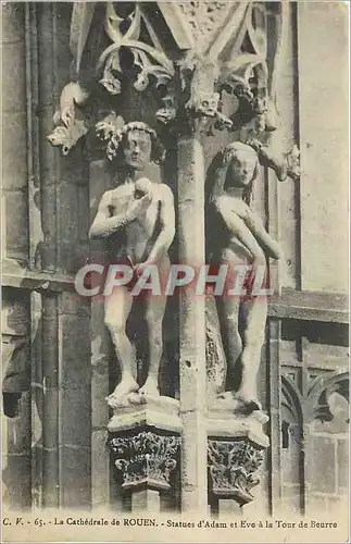 Cartes postales La Cathedrale de Rouen Statues d'Adam et Eve a la Tour de Beurre