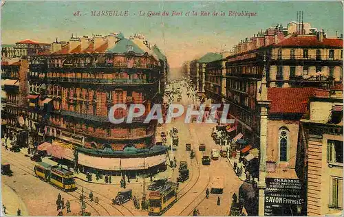 Ansichtskarte AK Marseille le Quai du Port et la Rue de la Republique Tramway