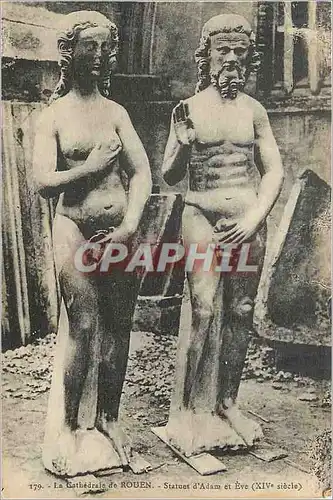 Ansichtskarte AK La Cathedrale de Rouen Statue d'Adam et Eve (XIVe Siecle)