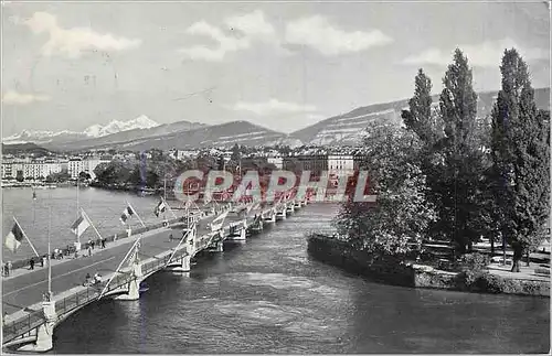 Moderne Karte Geneve Ile J J Rousseau Le Pont du Mont Blanc et le Mont Blanc (4810 m)