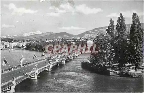 Moderne Karte Geneve Ile J J Rousseau Le Pont du Mont Blanc et le Mont Blanc (4810 m)