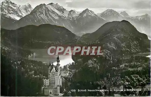 Moderne Karte Schloss Neuschwanstein m Alpsee u Schwansee