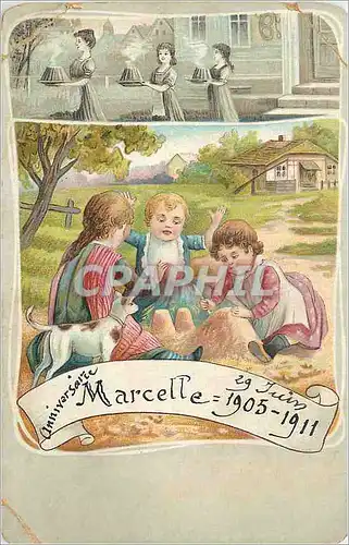 Cartes postales Anniversaire Marcelle 1905 1911 Chien