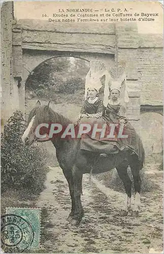 Cartes postales La Normandie Etudes de Costumes et de Coiffures de Bayeux Deux Riches Fermieres sur leur Bidette