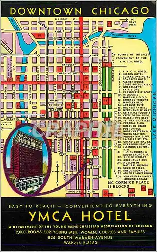 Moderne Karte Downtown Chicago YMCA Hotel