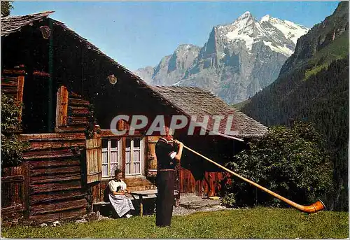 Moderne Karte Alphornblaser Bernertracht Wetterhorn