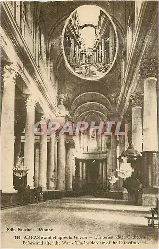 Cartes postales Arras avant et apres la Guerre L'Interieur de la Cathedrale Militaria