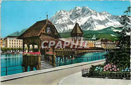 Cartes postales moderne Luzern Kapellbrucke und Pilatus (2132 m)