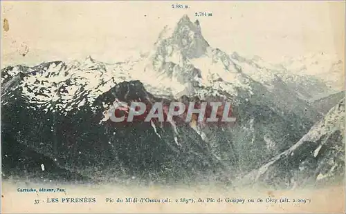 Cartes postales Les Pyrenees Pic du Midi d'Ossau (alt 2885 m) du Pic de Goupey ou de Cezy (alt 2209 m)