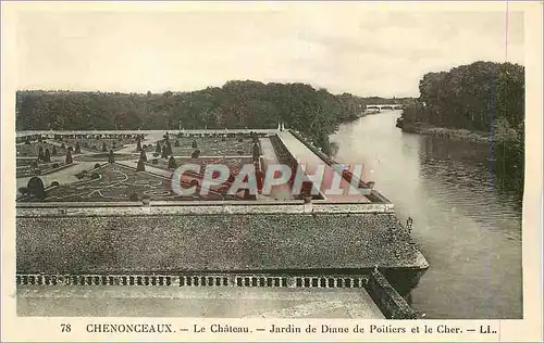 Cartes postales Chenonceaux Le Chateau Jardin de Diane de Poiliers et le Cher