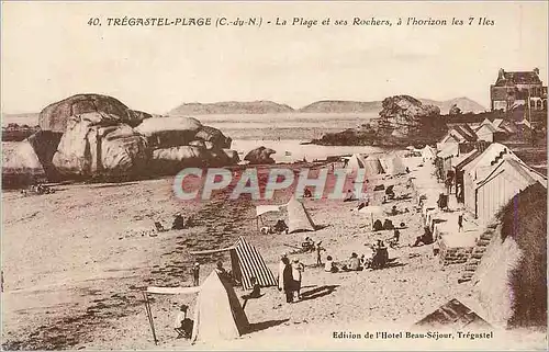 Cartes postales Tregastel Plage (C du N) La Plage et ses Rochers a l'horizon les 7 iles